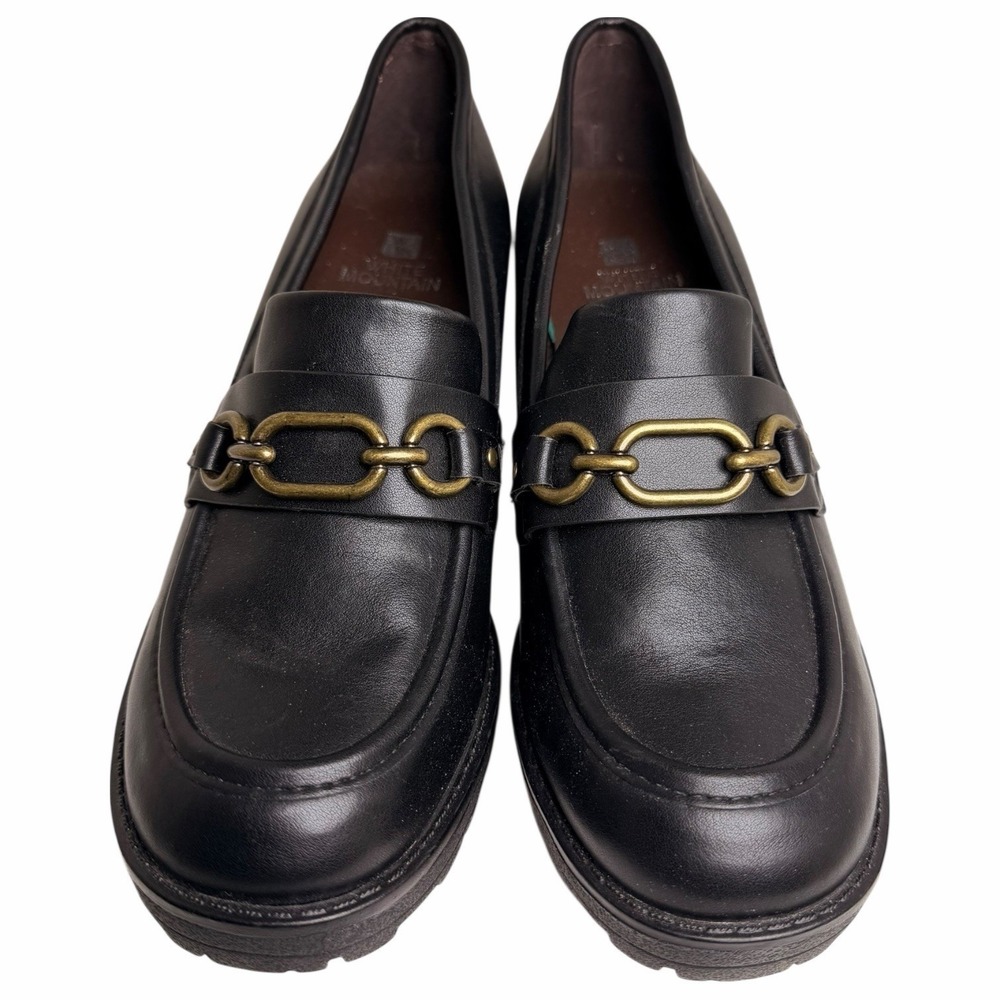 White Mountain Booster Chain Lug Sole Heeled Loafers Black Women's 8.5 - Picture 2 of 11